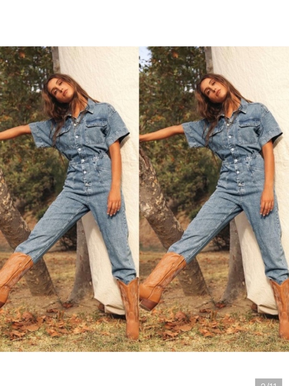 Free People Marci Cargo Denim Straight Leg Jumpsuit, Size Small